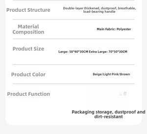Size chart showing dimensions for large and extra large thickened storage bags