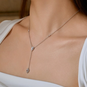 S925 sterling silver Y-shaped necklace with elegant pear-shaped zircon drop pendants
