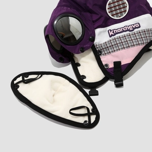 Lila Kinder-Wintermütze mit Ohrenklappen, Brille und warmer Fleece-Maske Set