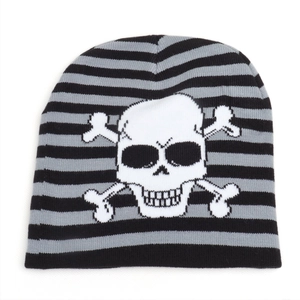 Bonnet rayé avec motif tête de mort noir et gris pour le style urbain hip-hop d'hiver