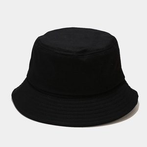 Close-up of durable black cotton canvas bucket hat with reinforced stitching on the brim