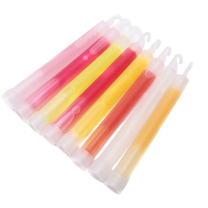 Set of 7 colored glow sticks with hooks for emergency and outdoor events on white backdrop