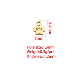 Polished 18k gold plated dog paw pendant with detailed size and weight specifications