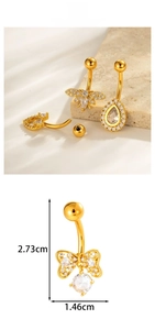 Detailed size display of gold-plated butterfly belly ring with micro-set zircons