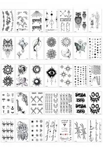 35-piece temporary tattoo set featuring black celestial, floral, and line art designs