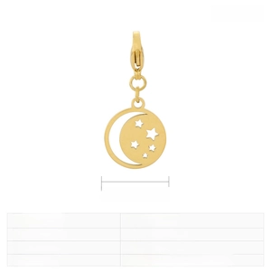 Detailed view of a gold stainless steel star and moon charm with 17x15mm dimensions