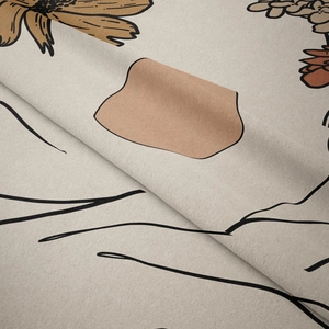 Abstract floral tapestry wall hanging with macro detail of soft beige textured fabric