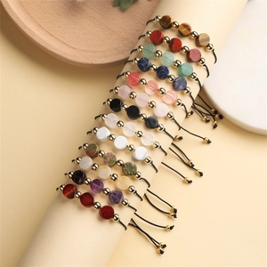 Natural Stone Beaded Bracelet Handmade Woven Adjustable Rope Alloy Beads Bohemian Healing Jewelry For Women Men