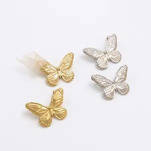 Elegant titanium steel butterfly stud earrings in gold and silver hollowed-out design