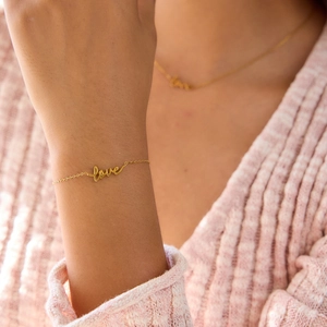 Minimalist Stainless Steel LOVE Script Letter Bracelet 18K Gold Plated Cursive Charm Adjustable Chain Bracelet For Women Jewelry
