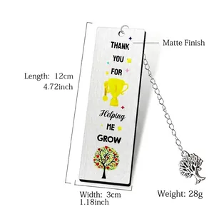 Silver frosted metal bookmark with Life Tree pendant and Thank You teacher message