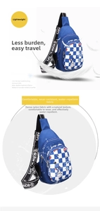 Waterproof blue nylon chest bag for boys with checkerboard pattern and cartoon print