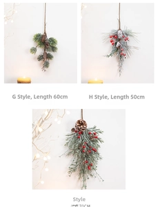 Detail of Christmas garlands with pine cones, red berries and snow spray in three sizes