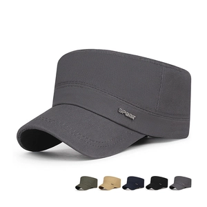 Herren Baumwolle Cadet Cap Flat Top Hut Militärstil Verstellbar Outdoor Sonnenschutz Casual Sport Metal Label