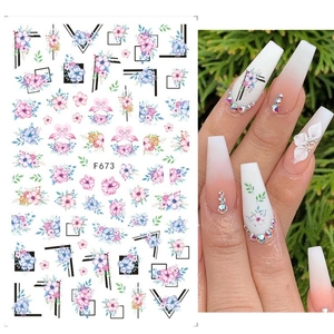 Floral nail stickers with pink flowers and flamingo designs for nail art manicures