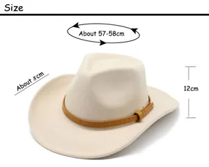 Detailed size chart showing brim and height dimensions of the wool cowboy hat