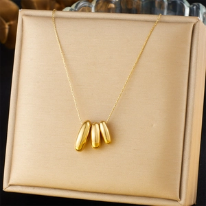 Collier Pendentif Minimaliste En Acier Inoxydable Plaqué Or Perles Ovales Géométriques Chaîne De Clavicule Bijoux Femmes Mode Élégant