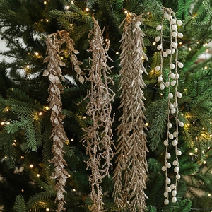 Christmas Tree Picks Glitter Artificial Branch Spray Faux Artificial Pearl Bead Strands For Xmas Garland Wreath DIY Decoration
