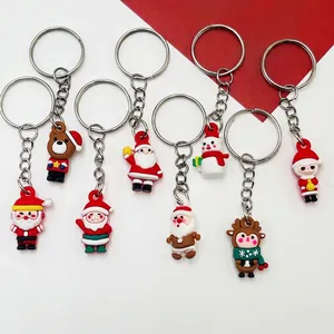 Christmas keychain set with 8 PVC Santa Claus, snowman, reindeer and bear charms