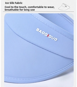 Close-up of light blue ice silk sun hat showing breathable fabric and sewing details