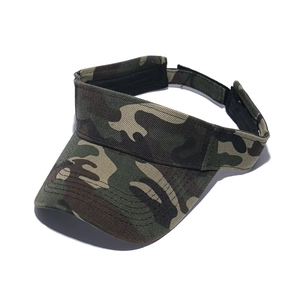 Outdoor camouflage visor hat with adjustable strap and curved brim for sun protection