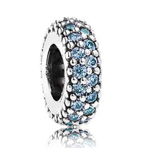 Charming silver heart charm bead with sparkling blue crystals and detailed engraving