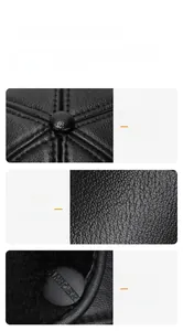 Detail showing litchi grain leather texture and plush warm lining on the earflap hat