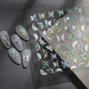 Holographic 3D butterfly nail art stickers with Co-119 laser shell effect patterns