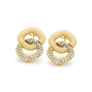 Luxurious gold stainless steel square earrings with sparkling white zircons for women