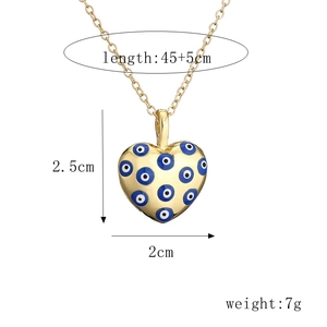 Detail view of heart evil eye pendant necklace with 45cm plus 5cm chain measurements