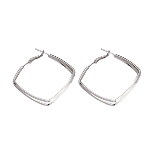 Modern double layered square geometric silver stud earrings with minimalist design