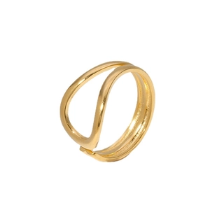 Minimalist double layer golden stainless steel open ring with a polished metallic finish