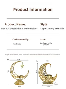 Detailed size specifications for the gold crescent moon iron candle holder with star