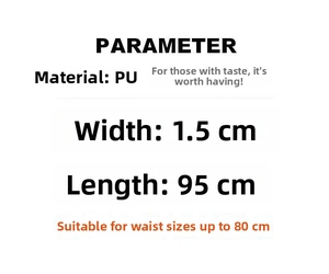 Detailed sizing chart for 1.5cm wide PU leather belt featuring 95cm total length