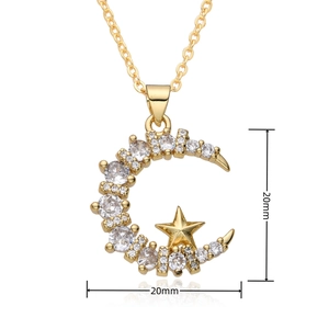 Detailed macro view showing the 20mm sun and moon zircon pendant with dimensions