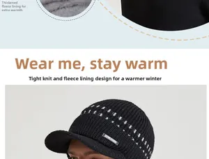 Détail de la doublure polaire et texture en maille de la casquette hiver homme