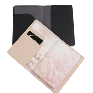 Black and pink PU leather passport holders with multiple card slots and cute cat prints