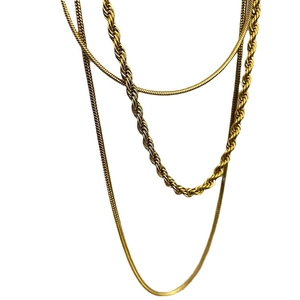 Three-layer 18K gold plated stainless steel necklace featuring snake and twist chains