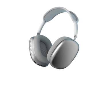 Silver wireless over-ear Bluetooth headphones with metallic earcups and mesh headband