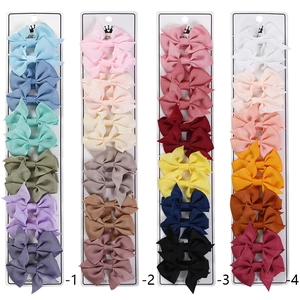Grosgrain ribbon bow hair clips set for kids in multiple colors on display cards