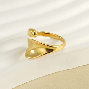 Minimalist 18k gold plated open ring with modern asymmetrical streamline design