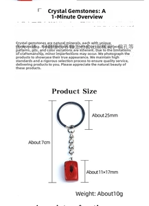 Detail view of natural red stone keychain with silver ring and 11x17mm stone pendant
