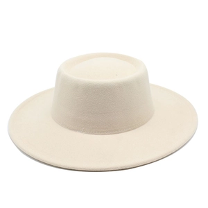 Minimalist cream white wool felt flat top wide brim fedora hat for autumn and winter