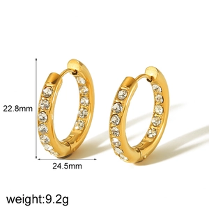 Detailed view of 18k gold plated hoop earrings with zircon stones and dimensions