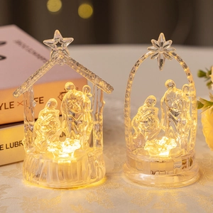 LED lighted clear acrylic Holy Family Nativity scene nativity manger group ornament