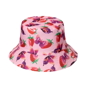 Pink bucket hat for women with cute strawberry and butterfly patterns for summer sun protection