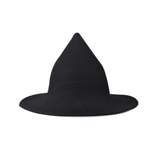 Classic pointed black knit witch hat with wide brim for Halloween costume accessory
