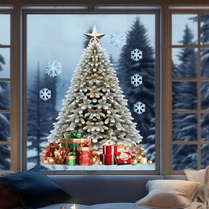 Christmas tree and snowflake static window clings for festive home glass decoration
