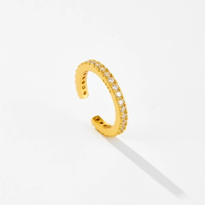 Manchette d'oreille minimaliste en argent S925 doré avec pavé de zircons blancs