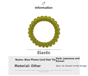 Close-up of translucent spiral telephone wire hair ring showing texture and elasticity